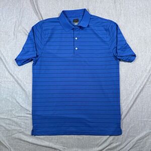 Greg Norman Polo Shirt Mens Extra Large Blue Striped XL PlayDry Golf Performance